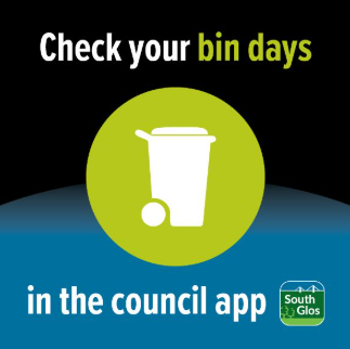 Image of wheely bin with text "Check your bin days in the council app"
