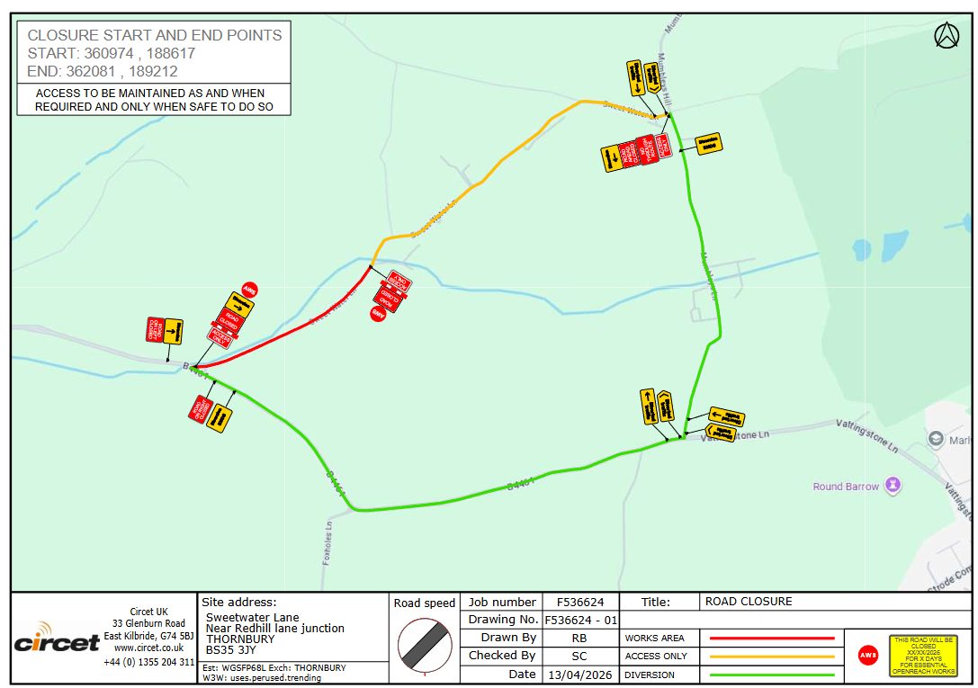 map of diversion via Vattingstone Lane